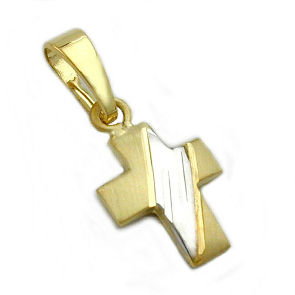 Pendentif croix bicolore or 14 carats taille diamant