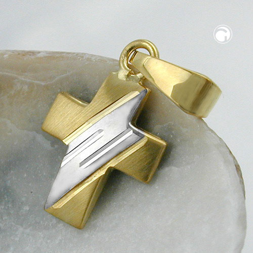 Croix or 585 rhodiée pendentif bijou chic