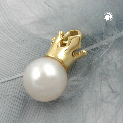 Vue rapprochée pendentif or couronne perle fine