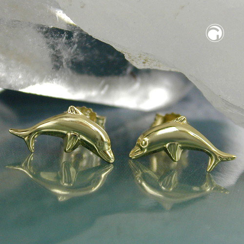 Paire de boucles d'oreilles or 9k motif dauphin