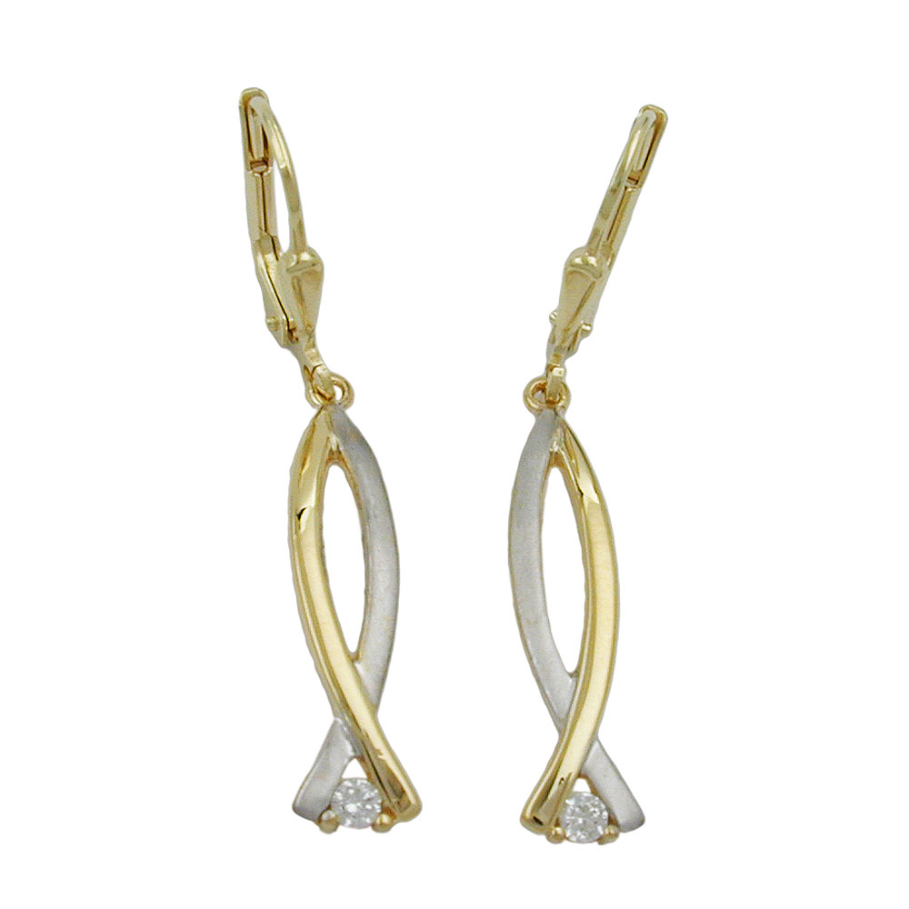 Boucles d'oreilles or 9 carats avec zirconium et fermoir puits