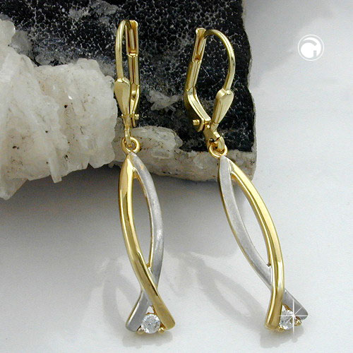 Paire de boucles d'oreilles en or 9k ornées de zirconium, vue de profil