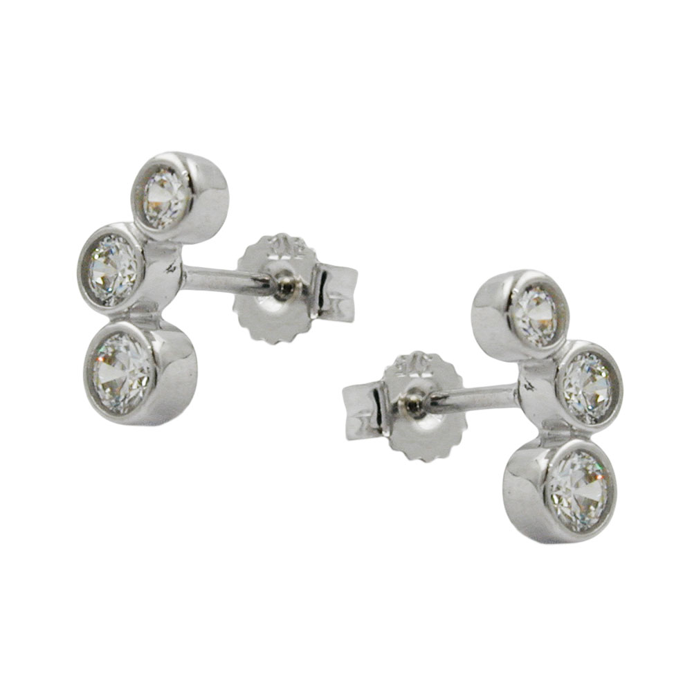 Boucles d'oreilles en or blanc 9 carats avec trois zirconias scintillants
