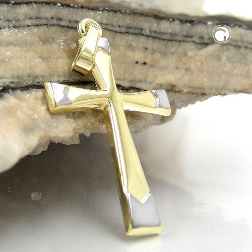Croix pattée en or jaune partiellement rhodiée 25x16mm