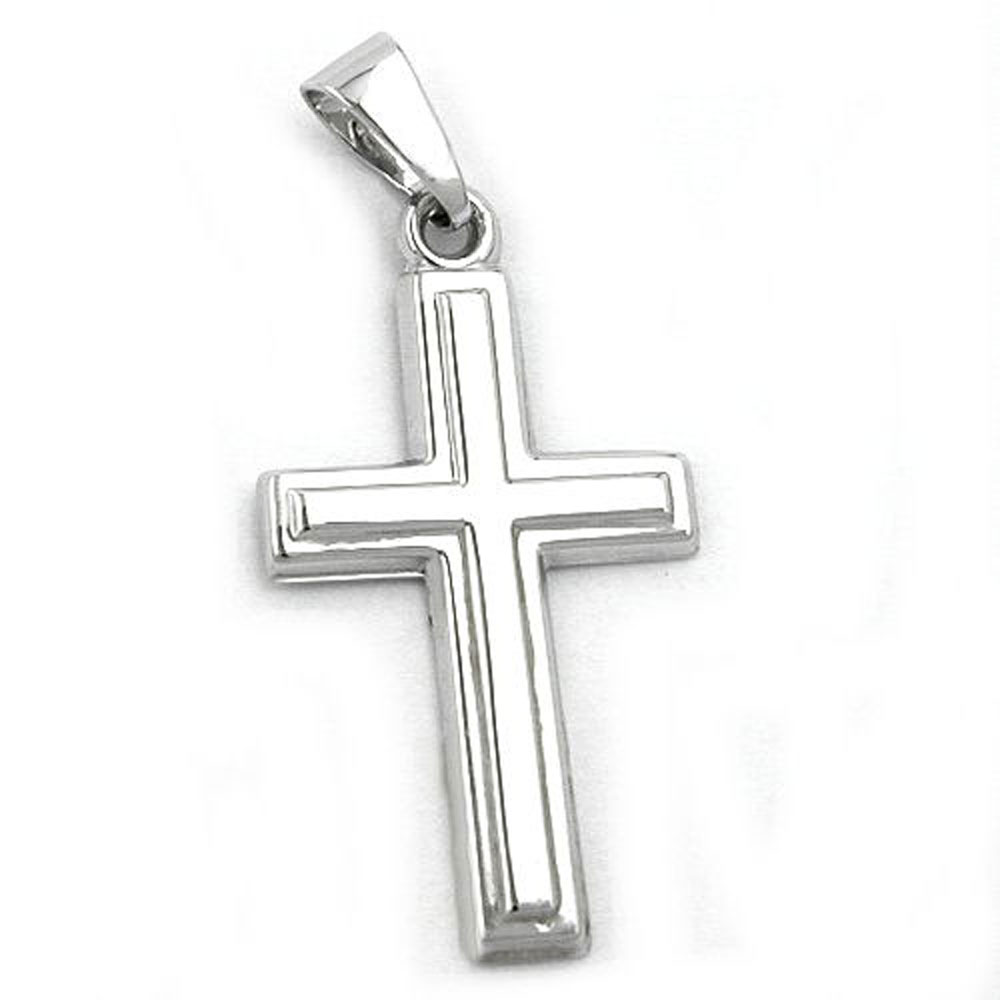 Pendentif croix en or blanc 9 carats brillant sur fond blanc