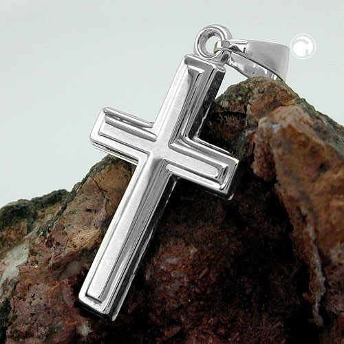 Croix pendentif or blanc 9k vue de face, bijou chic et classique