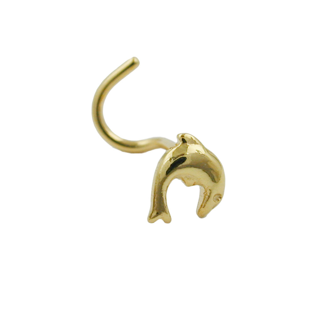 Piercing nez dauphin en or 18 carats sur fond blanc