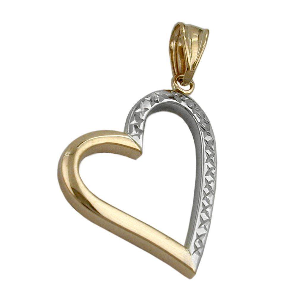 Pendentif cœur bicolore or 9 carats jaune et blanc diamanté