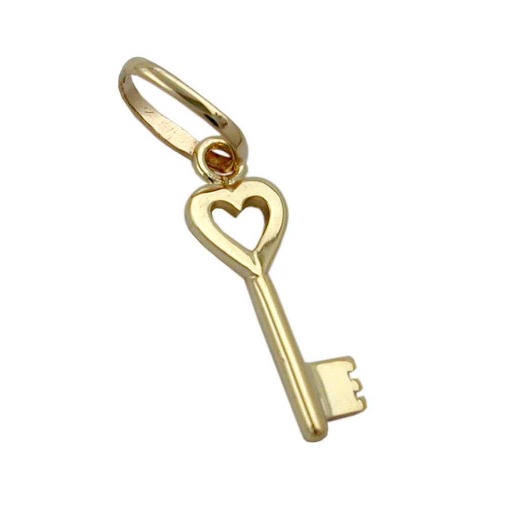 Pendentif or 9 carats clé cœur vue face