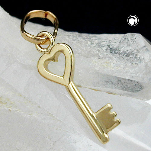 Pendentif or jaune forme clé cœur détail