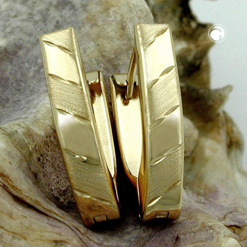 Créoles or jaune 9k design V-shape diamanté