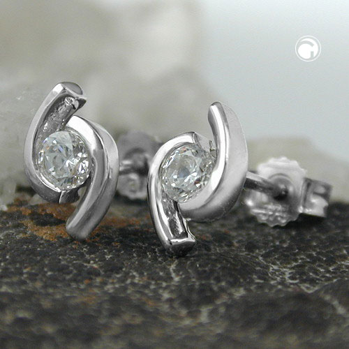 Paire de boucles d'oreilles or 9k forme originale pierre blanche