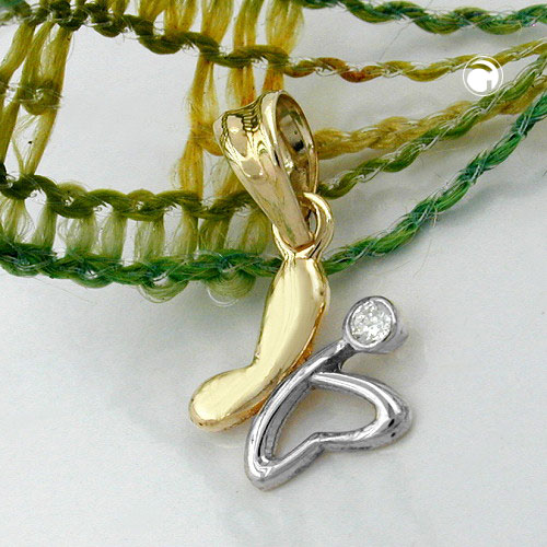 Pendentif or 9 carats papillon zircon détail