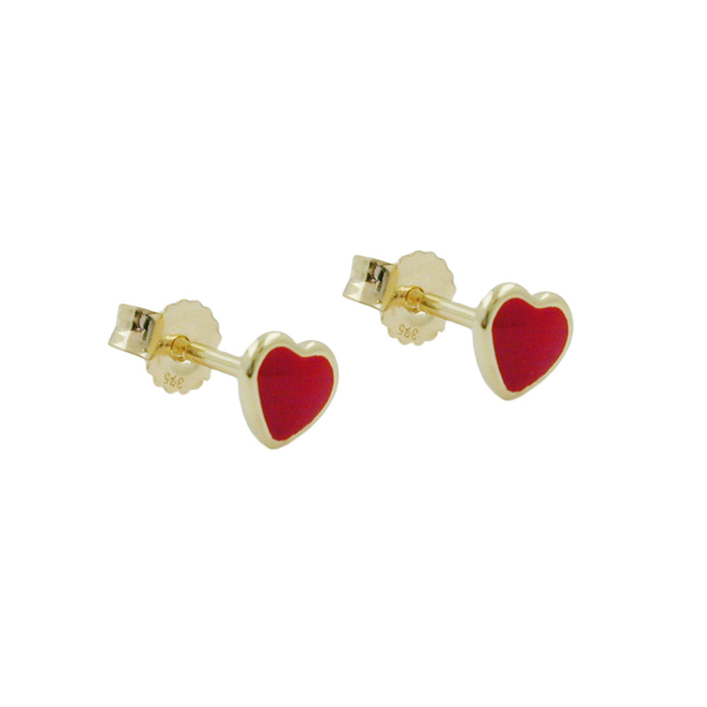 Boucles d'oreilles or 9 carats forme cœur laque rouge