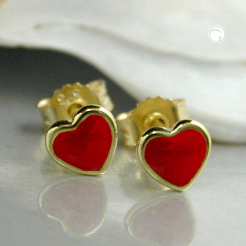 Studs or 9k cœur rouge finition brillante