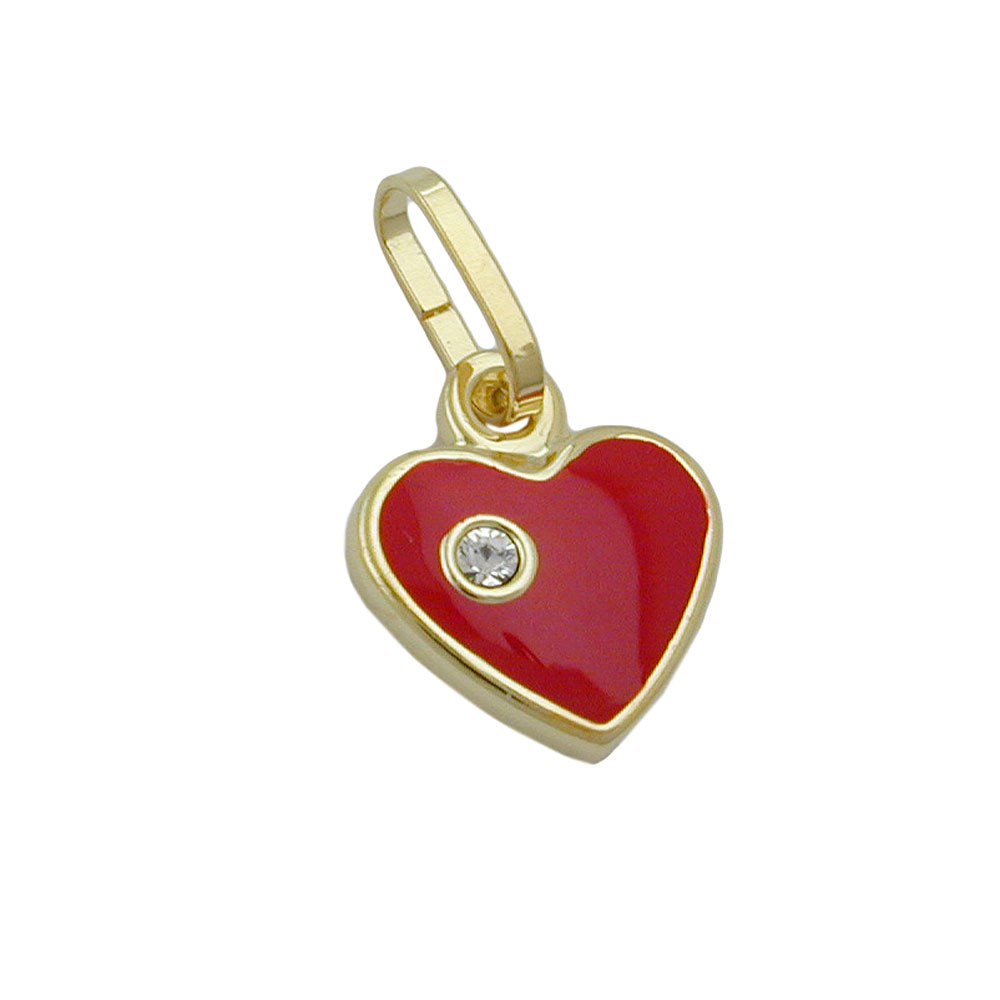 Pendentif cœur or 9 carats laqué rouge avec zirconium