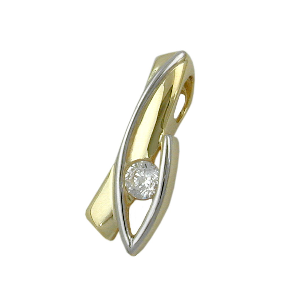Pendentif or bicolore 9 carats avec zirconia, vue de face