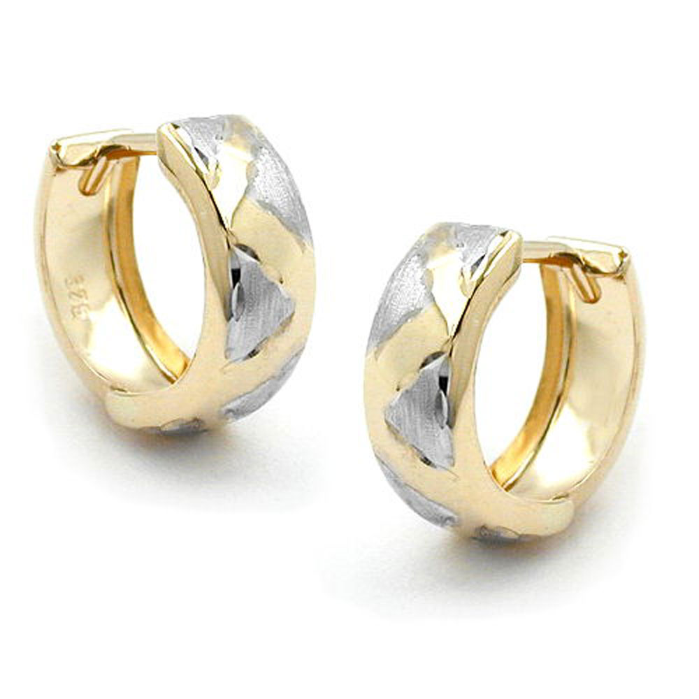Boucles d'oreilles créoles or 9 carats diamantées bicolores