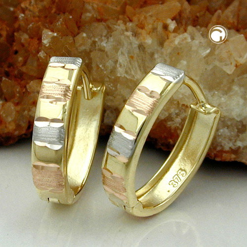 Créoles or 9 carats finition mate et brillante avec rhodium