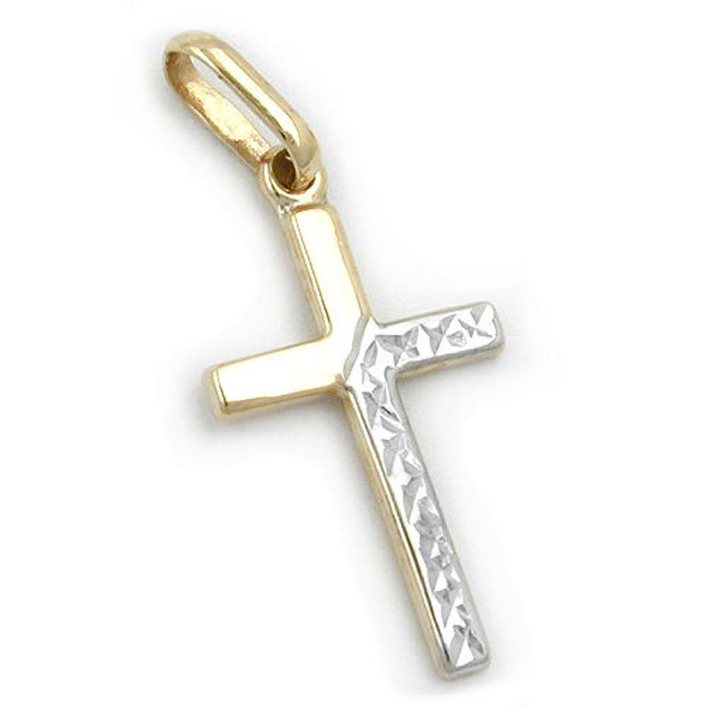 Pendentif croix bicolore en or 9 carats avec taille diamant