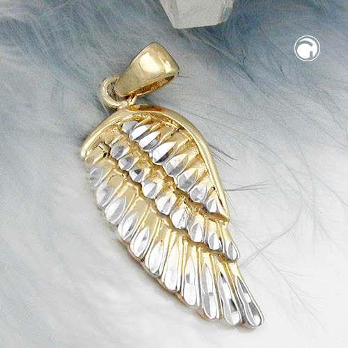 Pendentif aile d'ange or jaune et rhodiage blanc 20x10mm