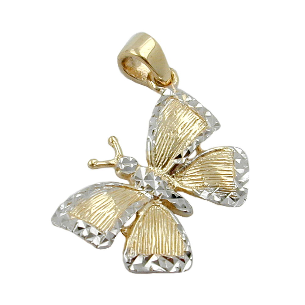 Pendentif papillon bicolore en or 9 carats avec finition diamantée