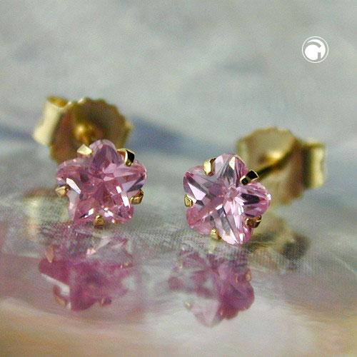 Paires de boucles d'oreilles or étoile zircon rose vue de face