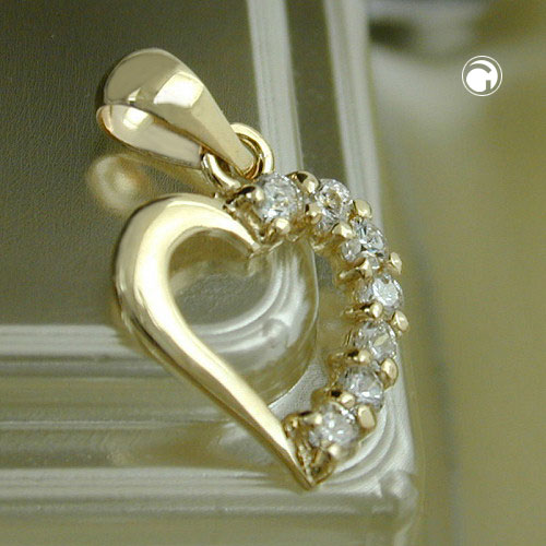 Pendentif or 9k forme cœur avec zirconias, vue détaillée