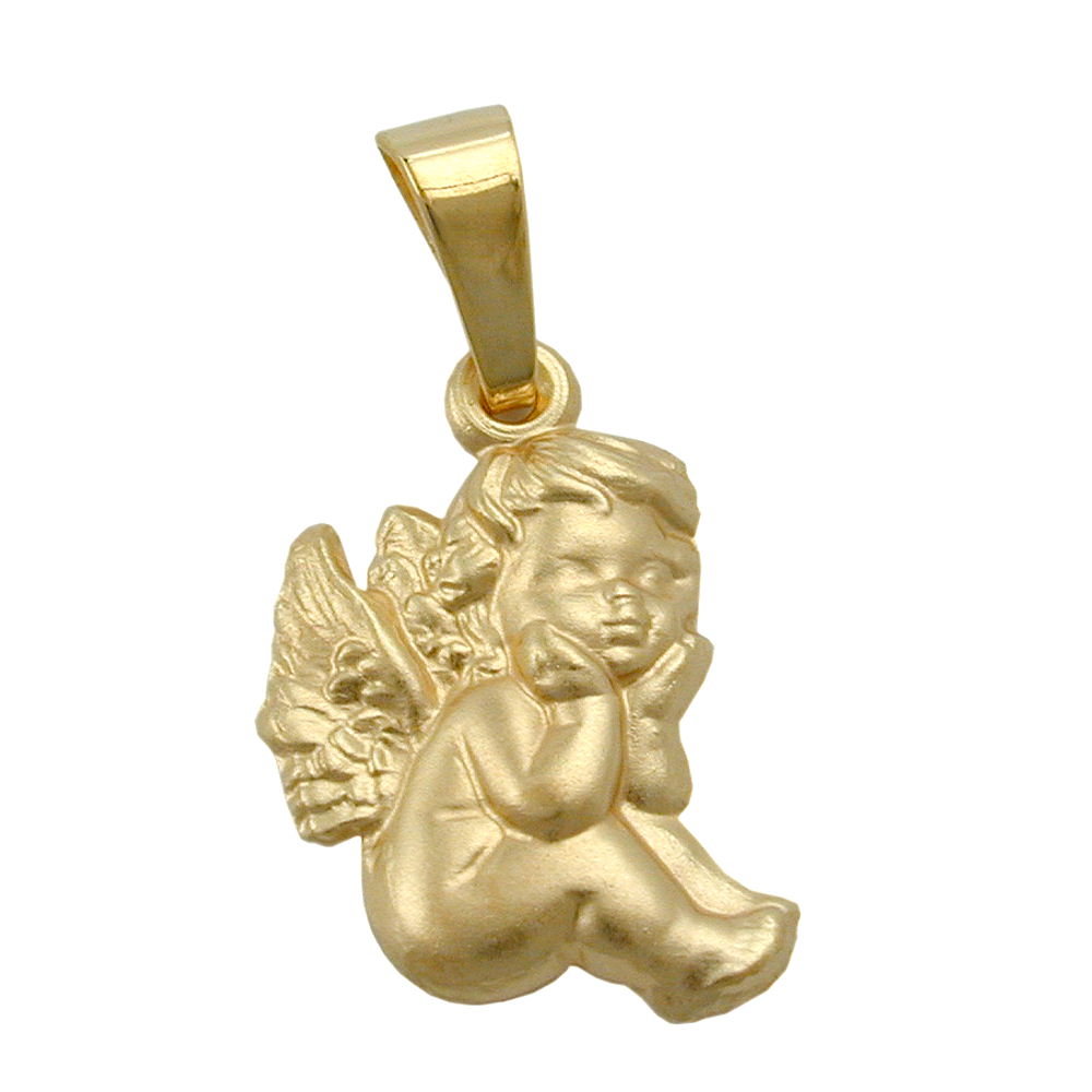 Pendentif ange en or 9K (375/000) au fini mat, vue de face