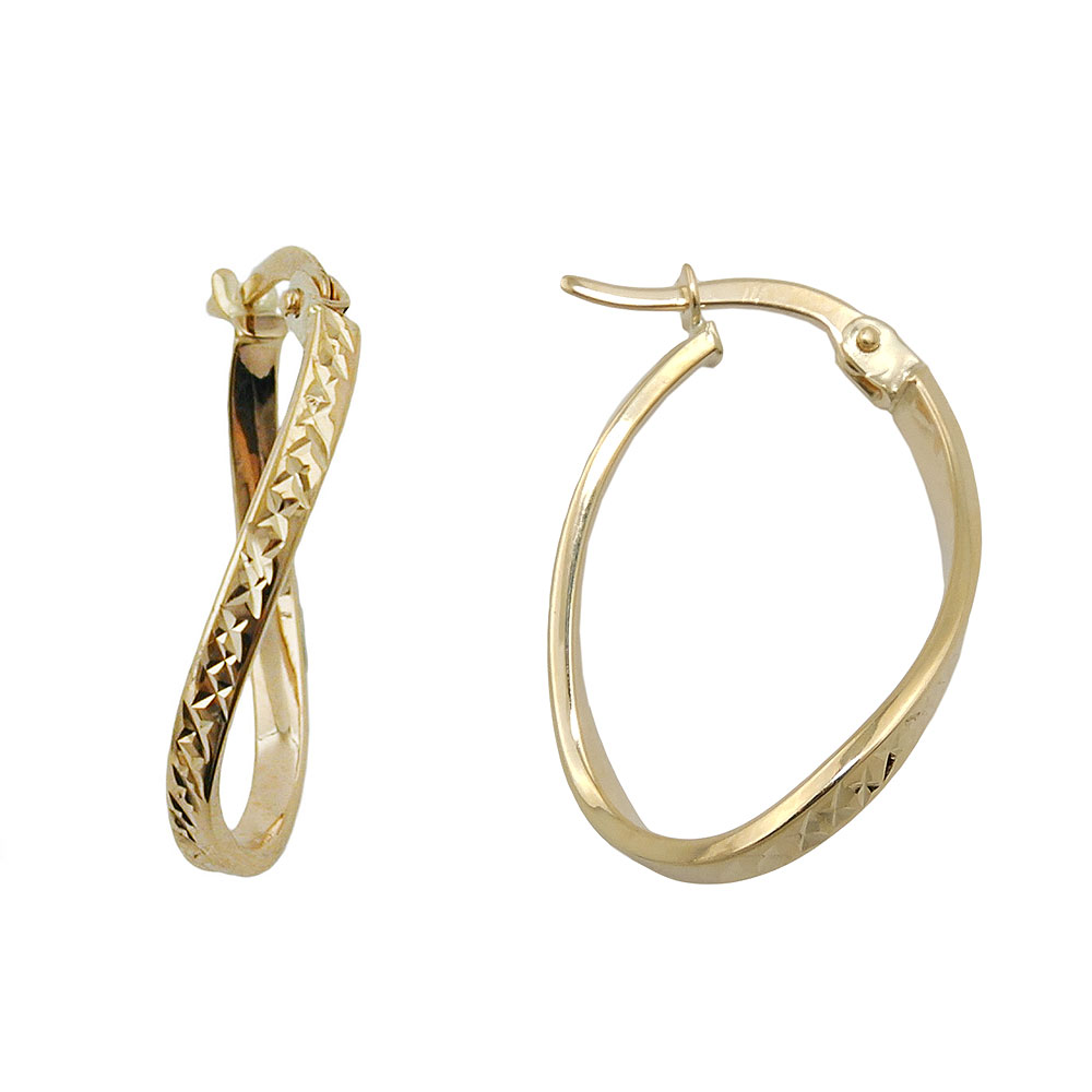 Boucles d'oreilles or ovales diamantées 9 carats vue de face