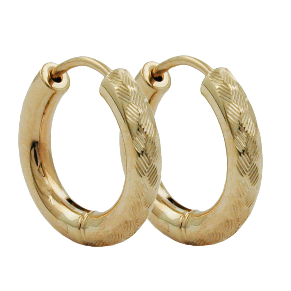 Boucles d'oreilles créoles en or 9 carats taille diamant, motif sur le devant