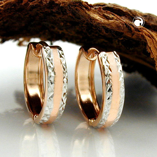 Créoles or 9k avec lignes or blanc et finition diamant