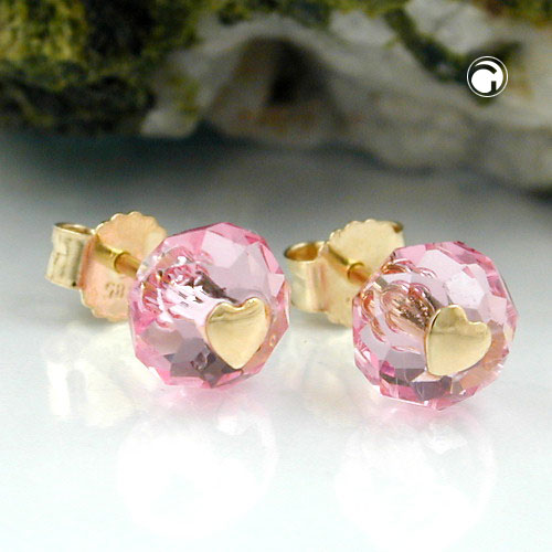 Paires de boucles d'oreilles or 9 carats cristal rose cœur