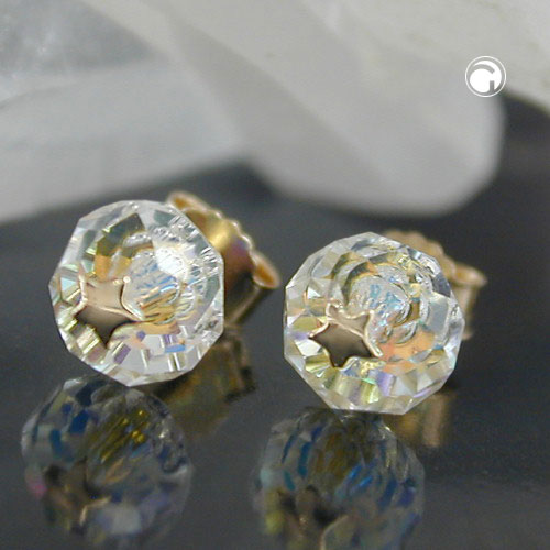 Paire de boucles d'oreilles or 14K avec motif étoile et cristal