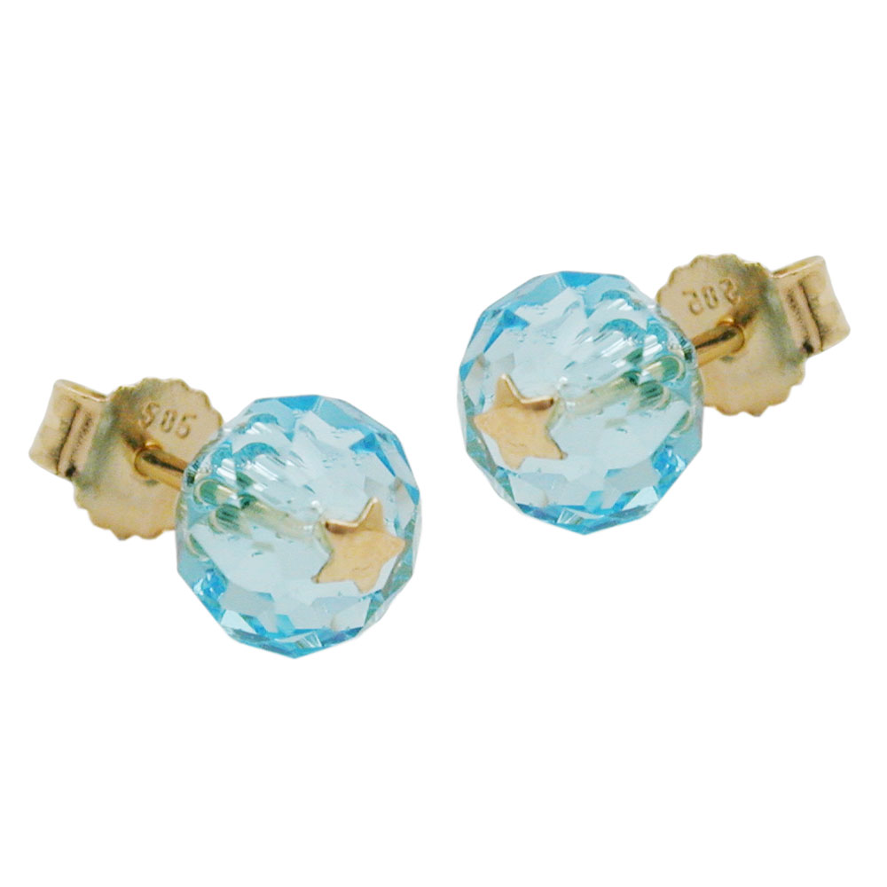 Boucles d'oreilles or 14k étoile dorée sur cristal blanc