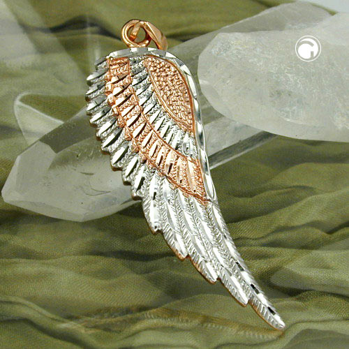 Bijou or rose pendentif ange gardien plaqué rhodium détail plumes taille diamant