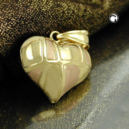 Pendentif cœur or bicolore motif boîtes vue de profil
