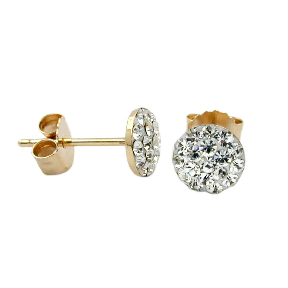 Boucles d'oreilles or 9 carats avec zirconiums blancs forme ronde