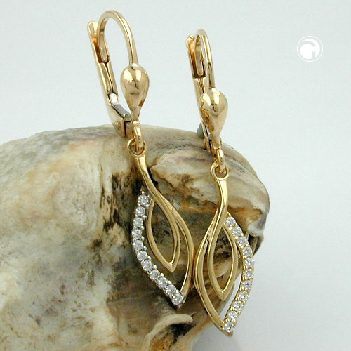 Paire de boucles d'oreilles or 9k scintillantes avec zirconias