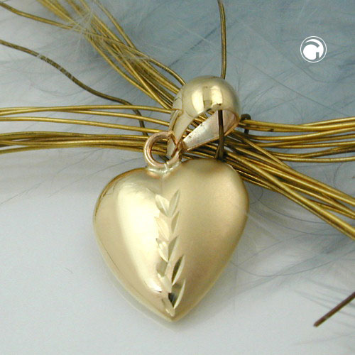 Pendentif cœur or jaune 375 vue arrière brillante