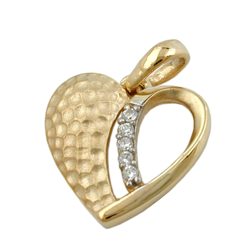 Pendentif cœur or 9 carats bicolore sur fond blanc
