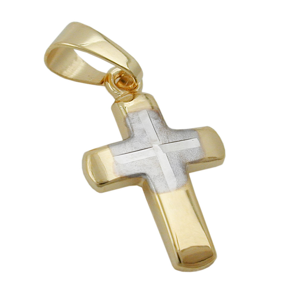 Pendentif croix or bicolore 9 carats 12x9mm vue face