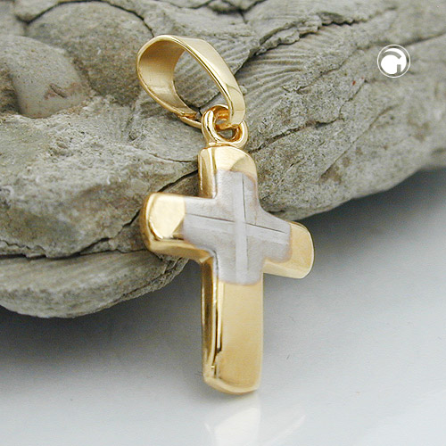 Croix or jaune centre rhodié mat pendentif 12x9mm