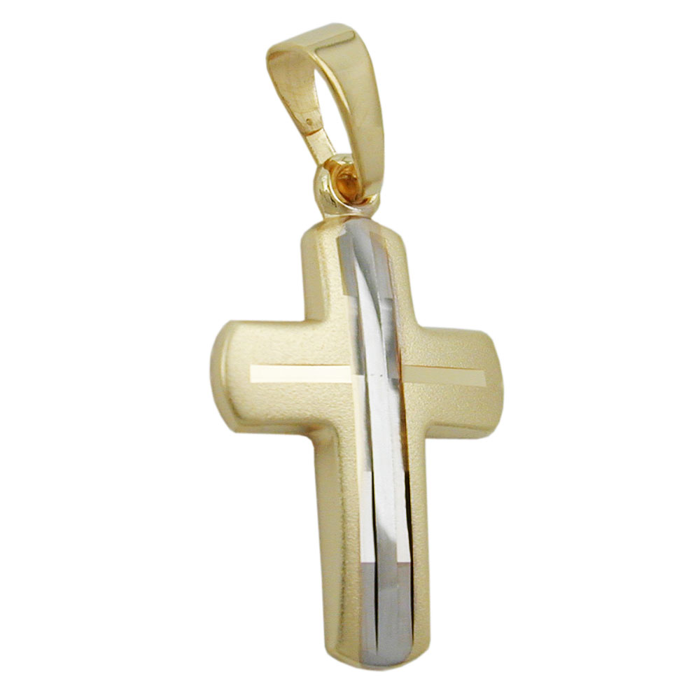 Pendentif croix bicolore or 9 carats 16x12mm vue face