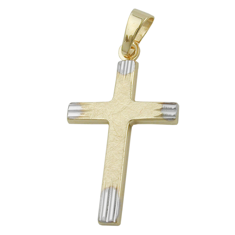 Pendentif croix or bicolore 9 carats vue face