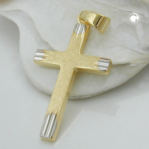 Croix or jaune satinée rhodiée taille diamant