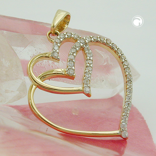 Pendentif cœur or jaune 9k serti de zirconias