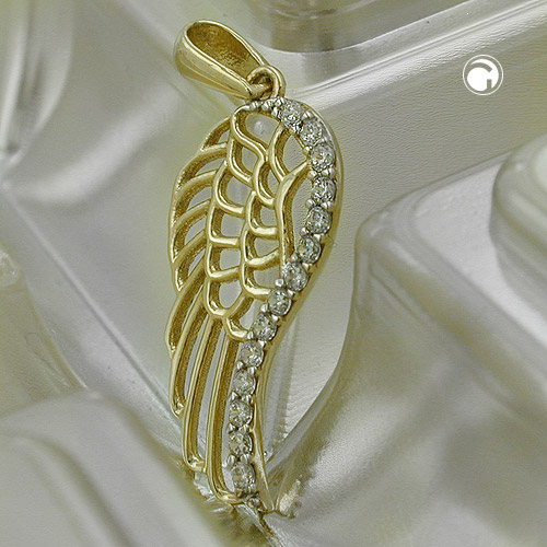 Pendentif or 9 carats forme aile d'ange détail