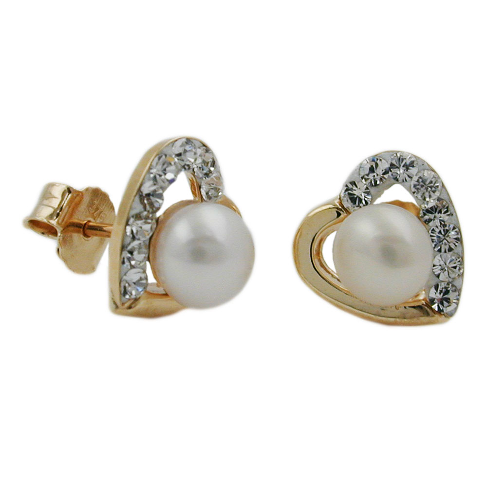 Boucles d'oreilles or 9 carats stud perle et zirconia