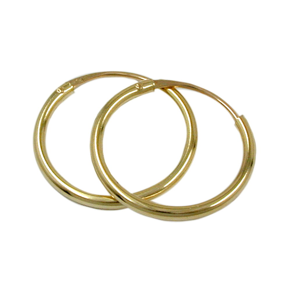 Boucles d'oreilles or 9 carats créoles fines 15 mm